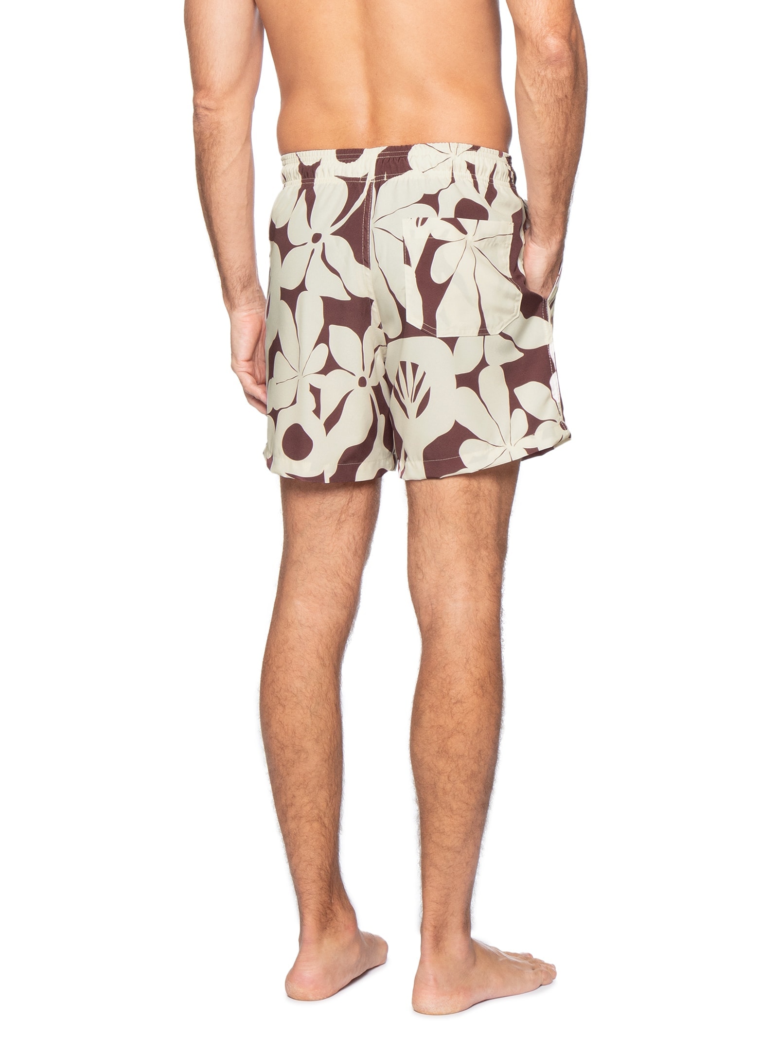 Short Beachwear Masculino Estampa Geométrica  – Bege Basiq Men