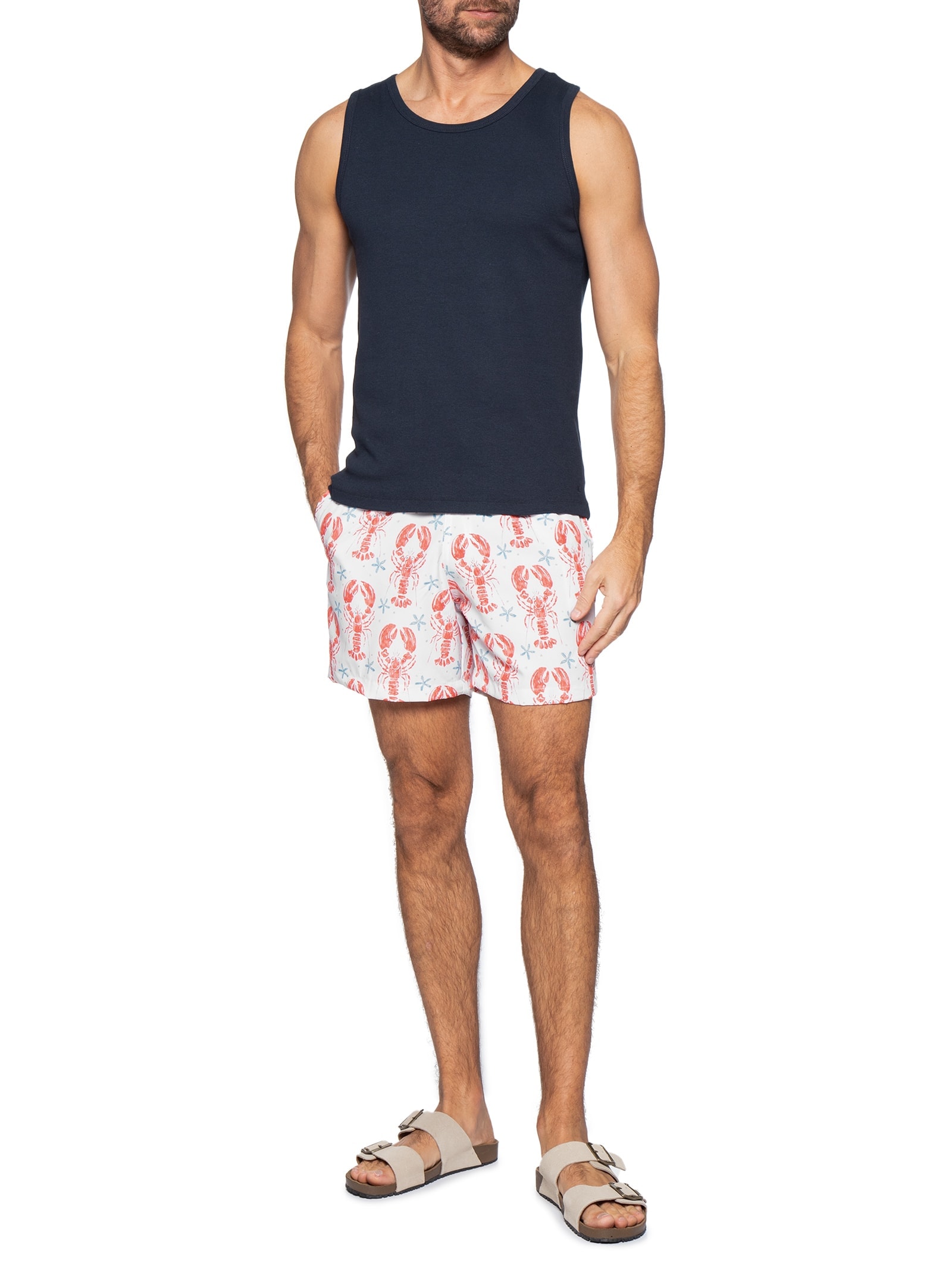Short Beachwear Masculino Estampa Lagosta – Branco Basiq Men