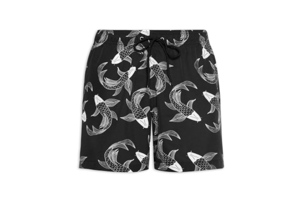 Short Beachwear Masculino Estampa Peixe  – Preto