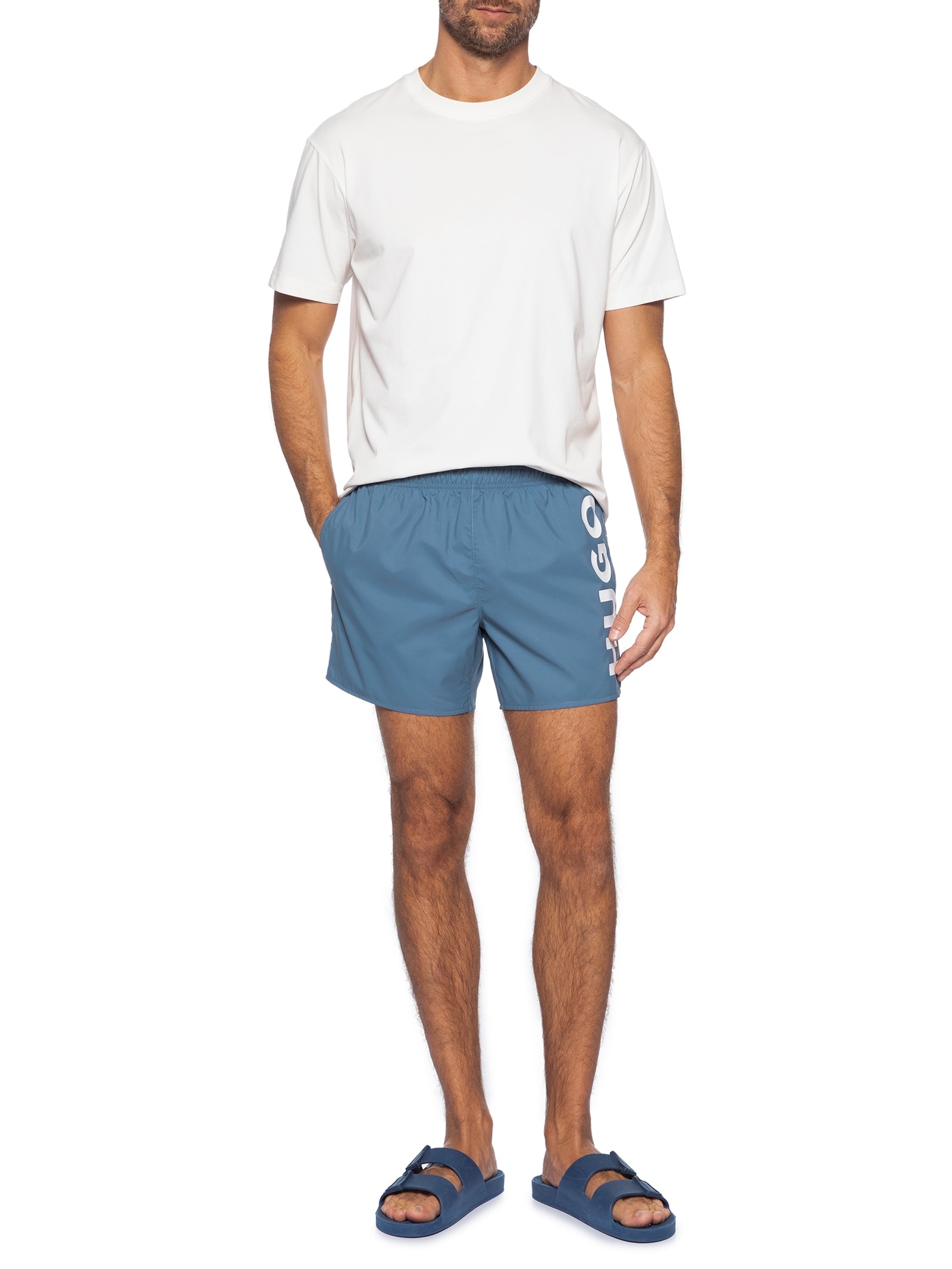 Short Beachwear Vertical Logo Abas Masculino Azul Hugo