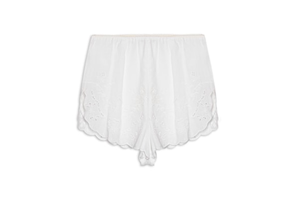 Short Com Linho De Elástico Detalhe Barra Bordada - Branco