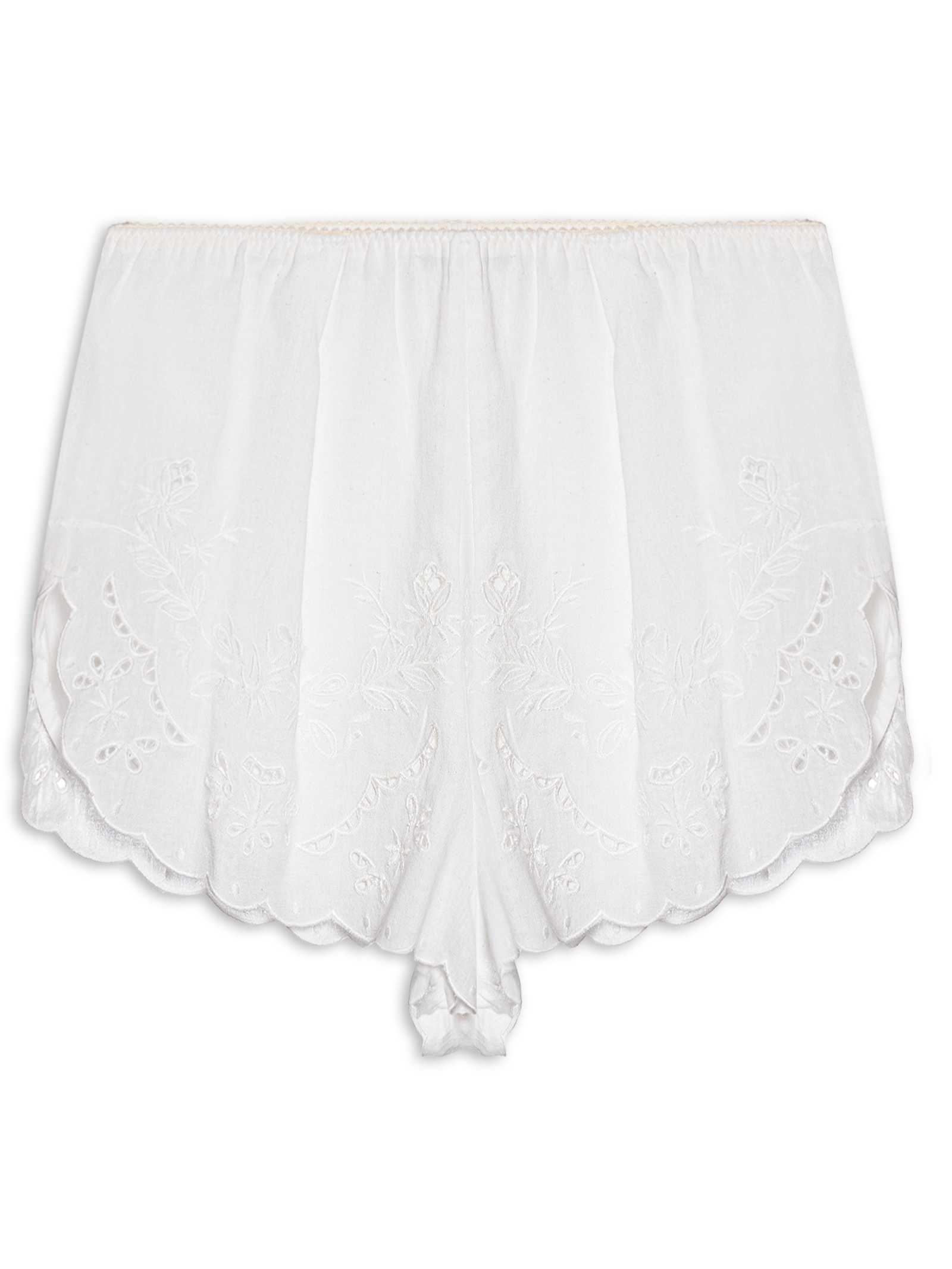 Short Com Linho De Elástico Detalhe Barra Bordada Off White Branco Animale