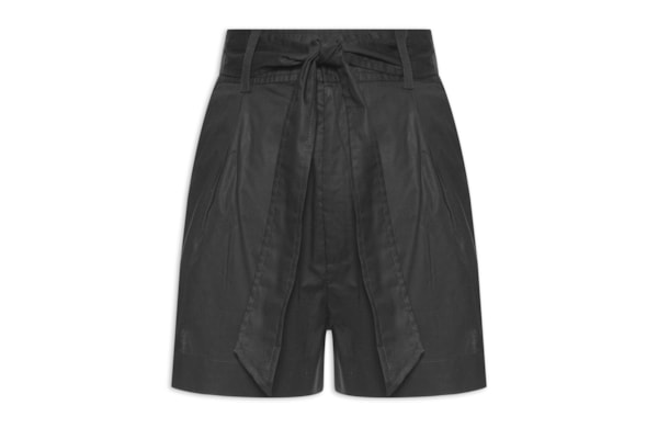 Short De Algodão Preto Detalhe Amarração - Preto