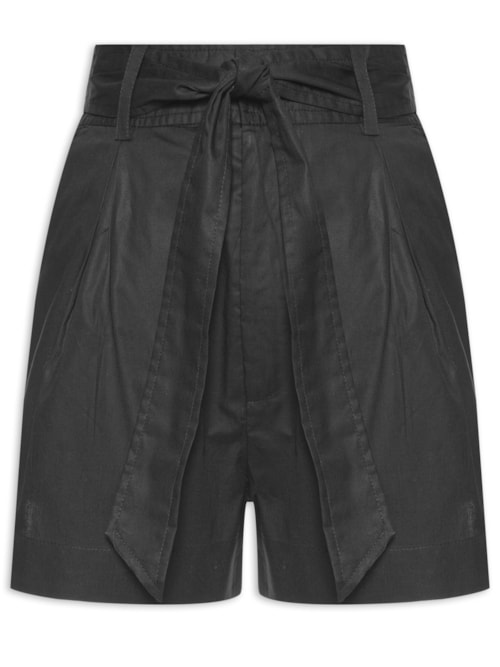 Short De Algodão Preto Detalhe Amarração - Preto
