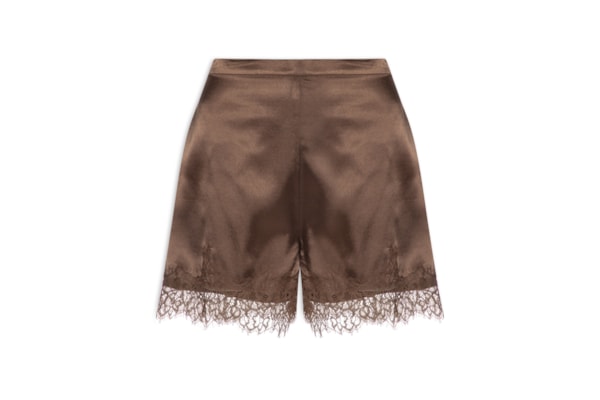 Short Feminino Acetinado com Renda - Marrom