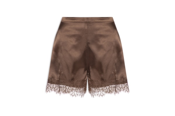 Short Feminino Acetinado com Renda - Marrom