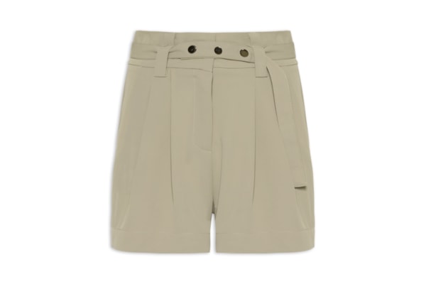 Short Feminino Alfaiataria Com Cinto - Cinza