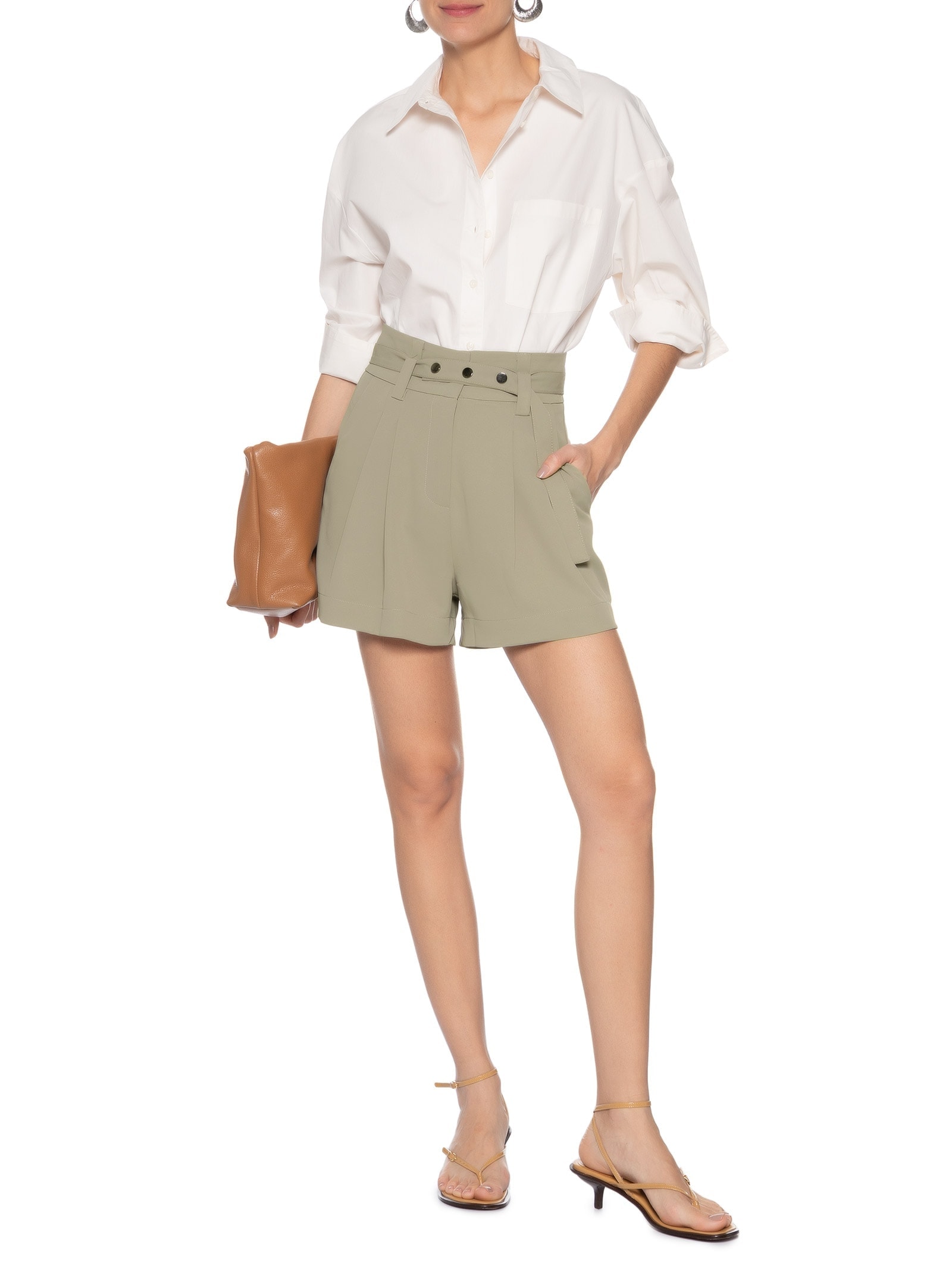 Short Feminino Alfaiataria Com Cinto Cinza '2Essential