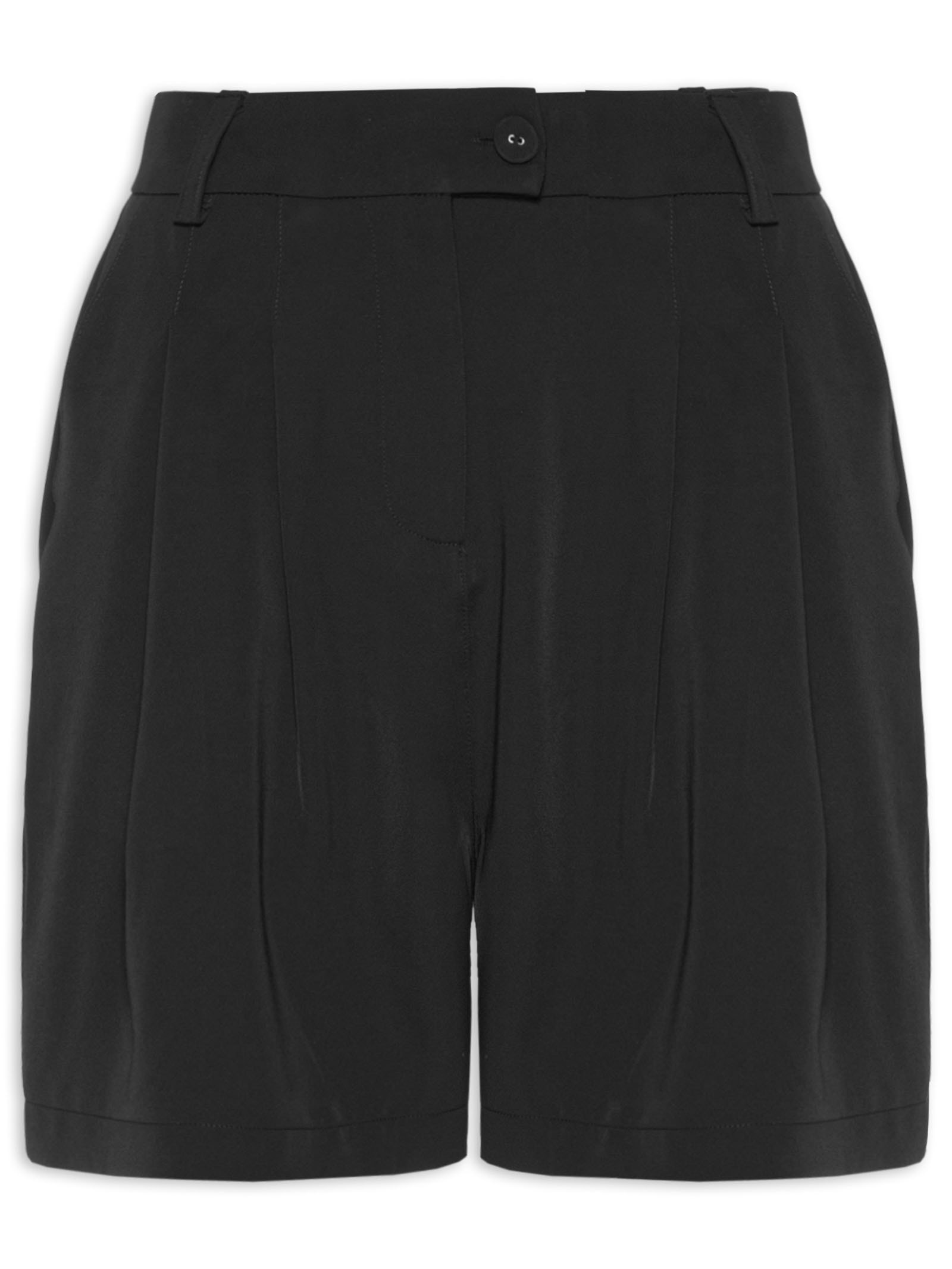 Short Feminino Alfaiataria Com Pregas Preto '2Essential