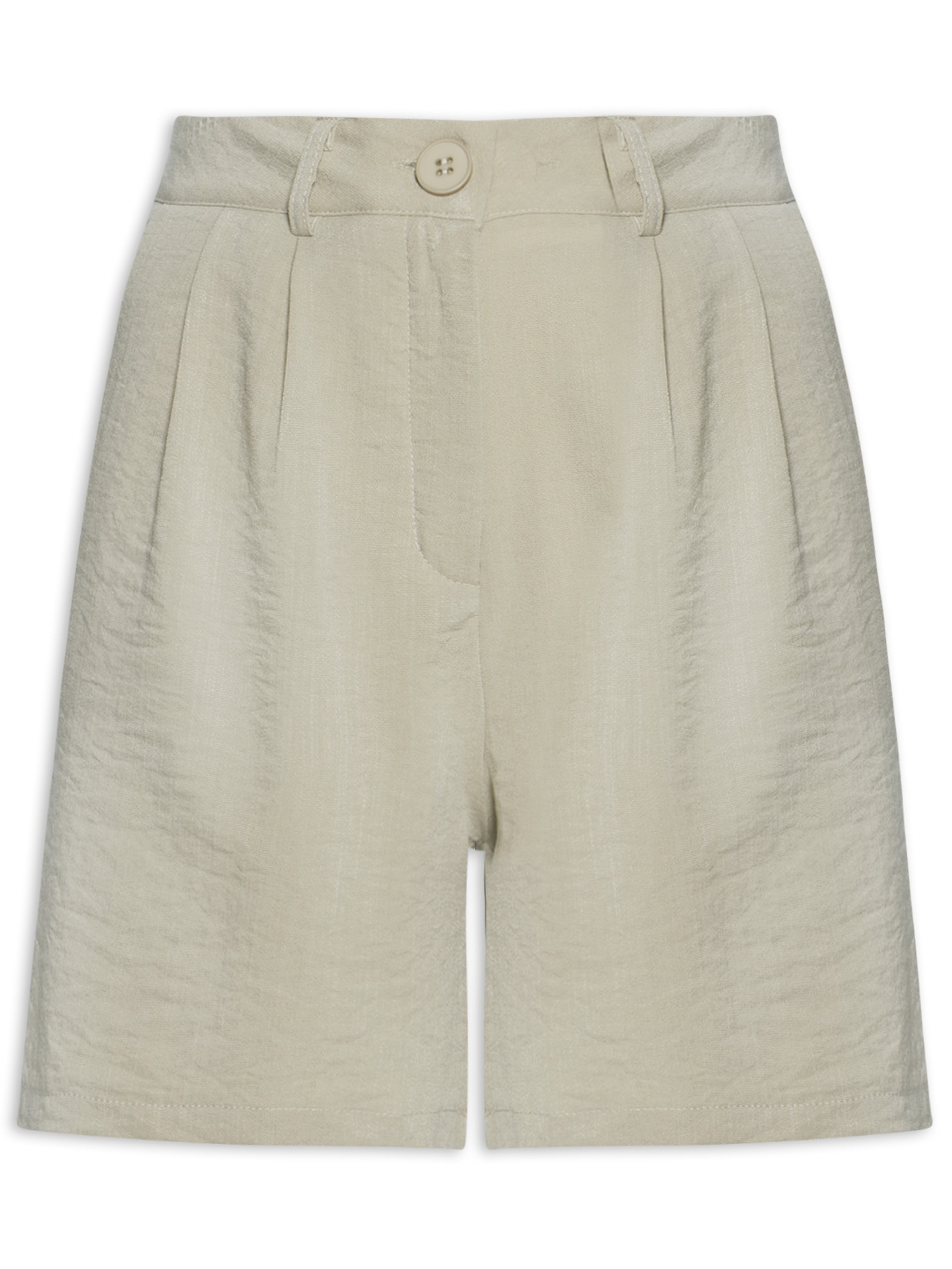 Short Feminino Alfaiataria De Pregas Bege Basiq