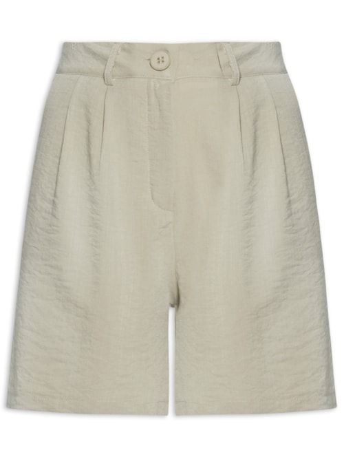 Short Feminino Alfaiataria De Pregas – Bege