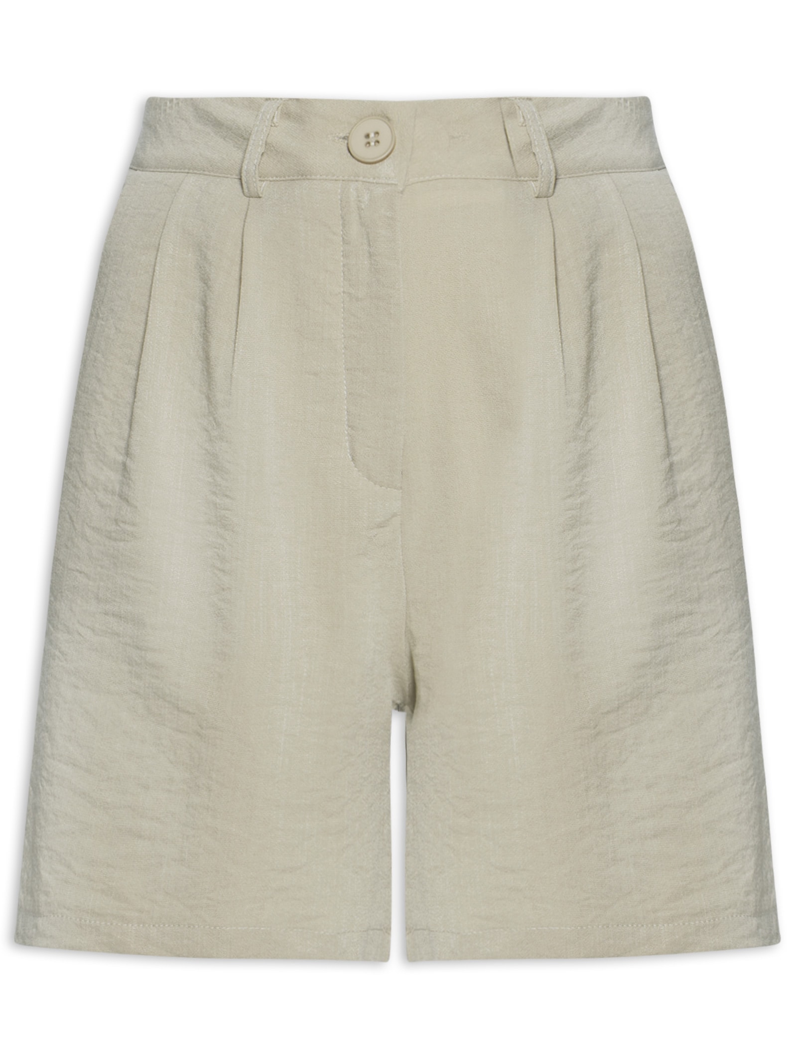 Short Feminino Alfaiataria De Pregas Bege Basiq