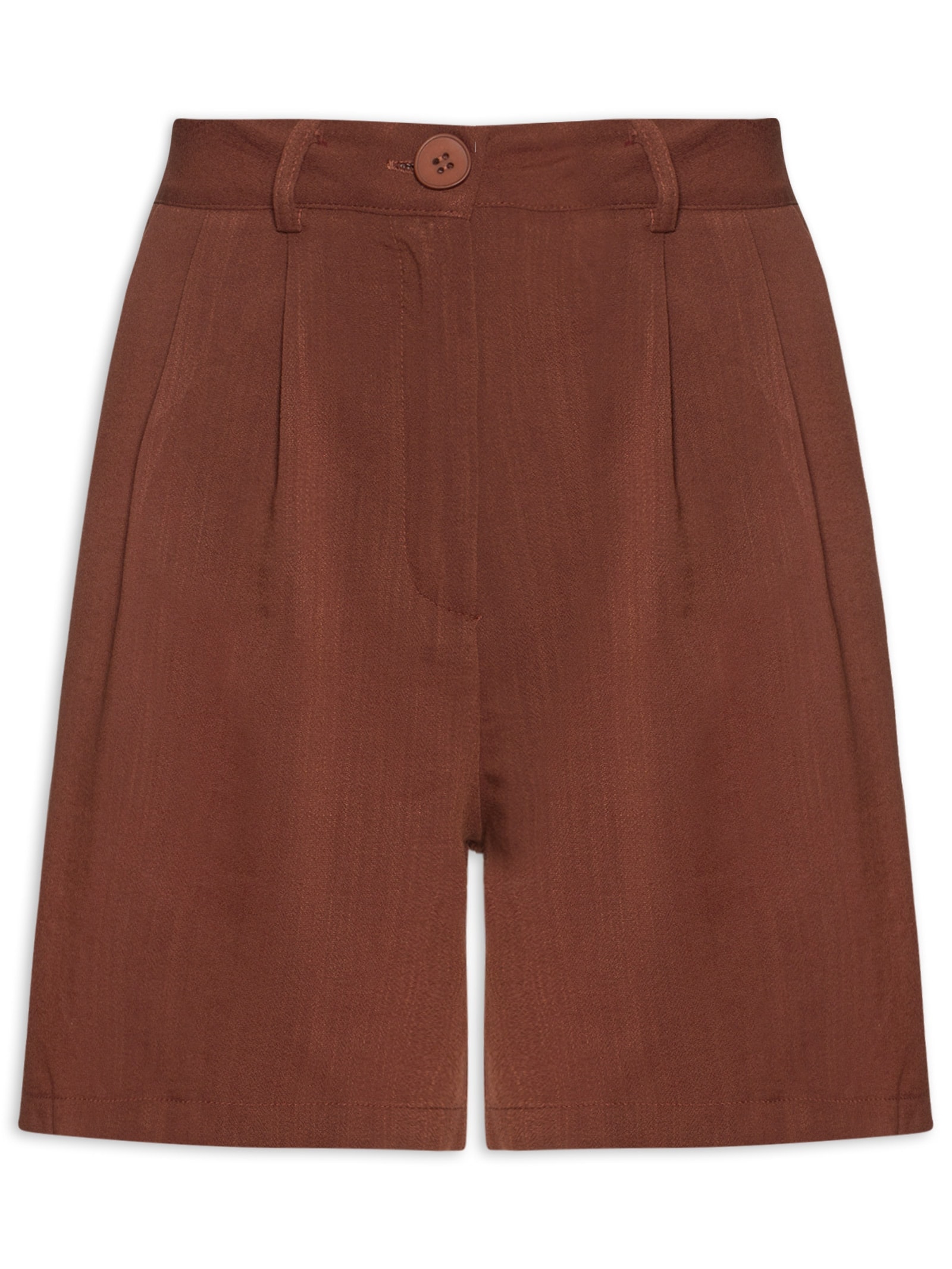 Short Feminino Alfaiataria De Pregas Marrom Basiq
