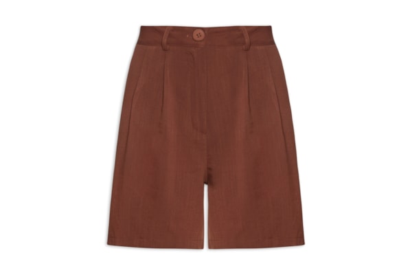 Short Feminino Alfaiataria De Pregas - Marrom