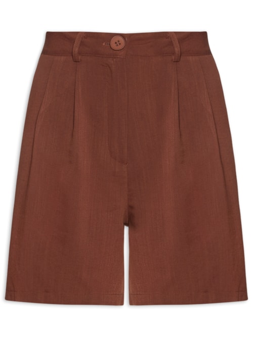 Short Feminino Alfaiataria De Pregas – Marrom