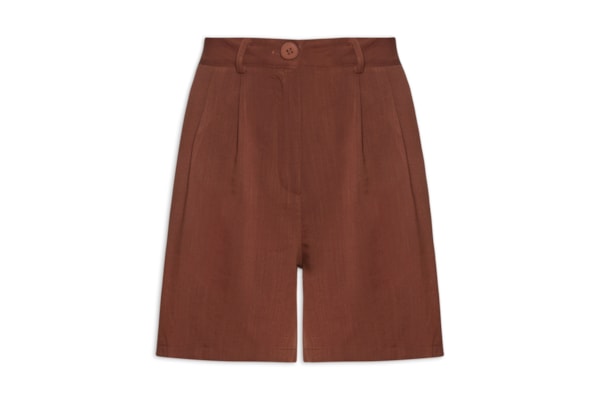 Short Feminino Alfaiataria De Pregas - Marrom
