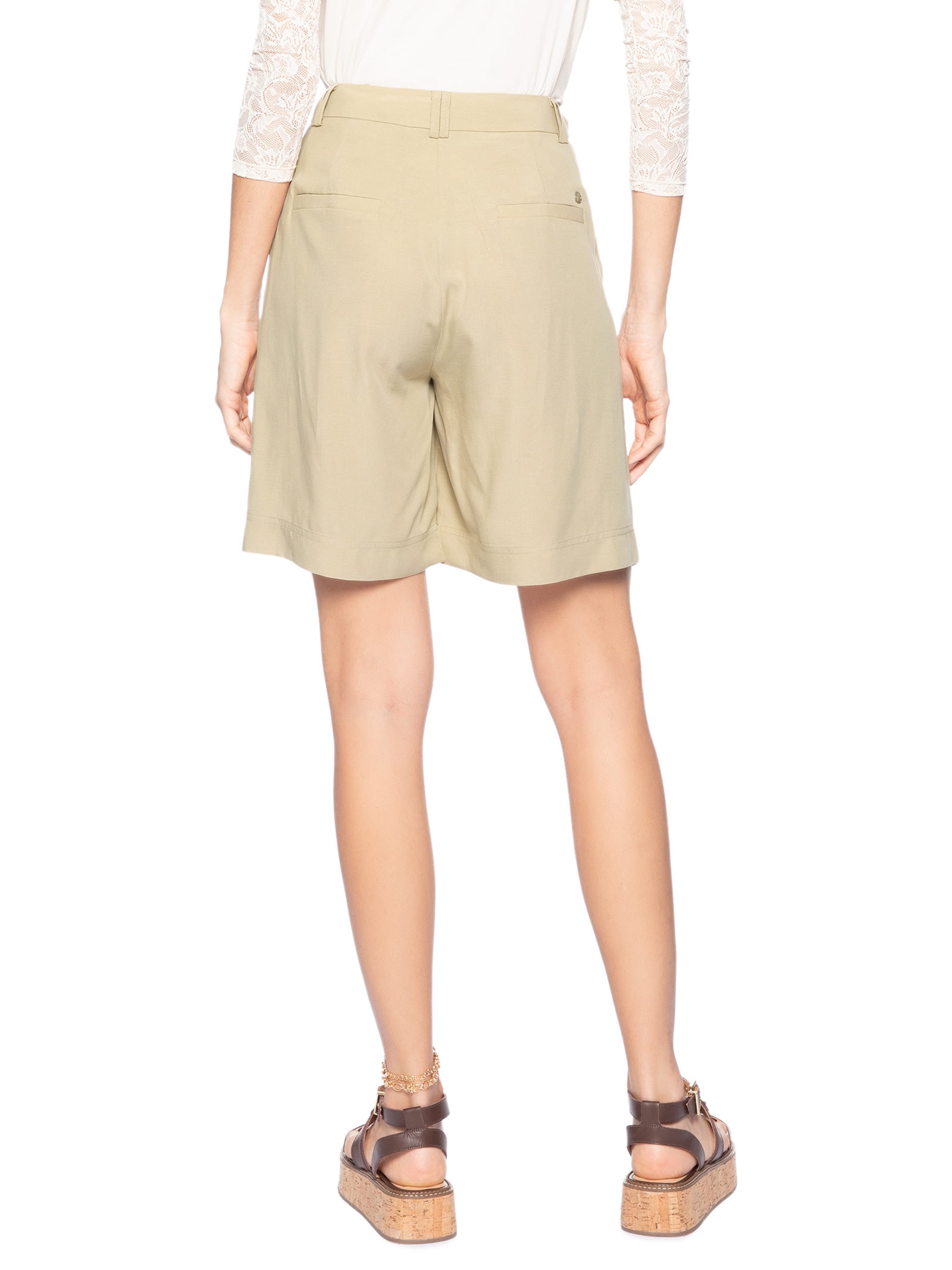 Short Feminino Alfaiataria Marieta Bege Animale Jeans