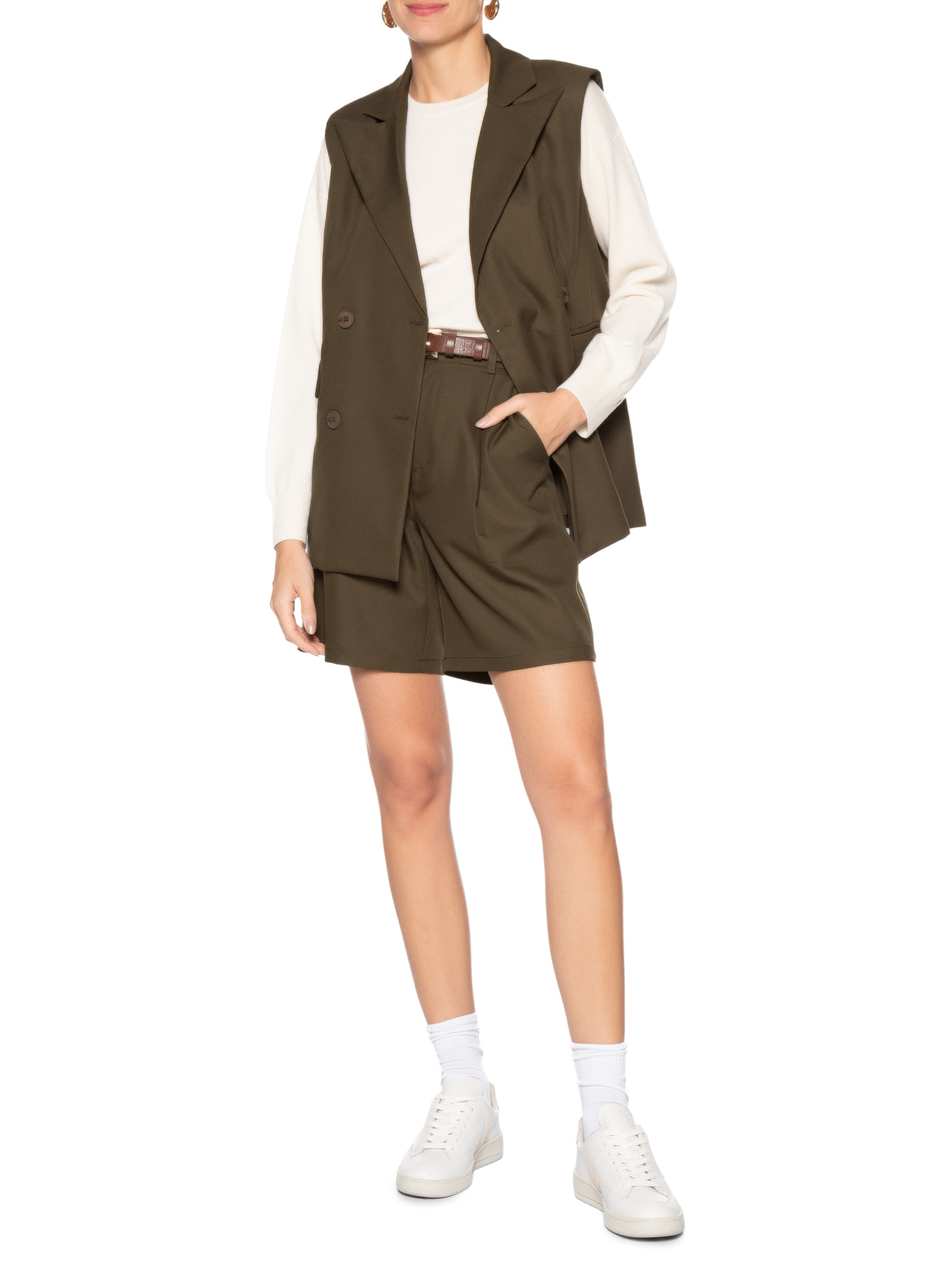 Short Feminino Alfaiataria Marrom Basiq