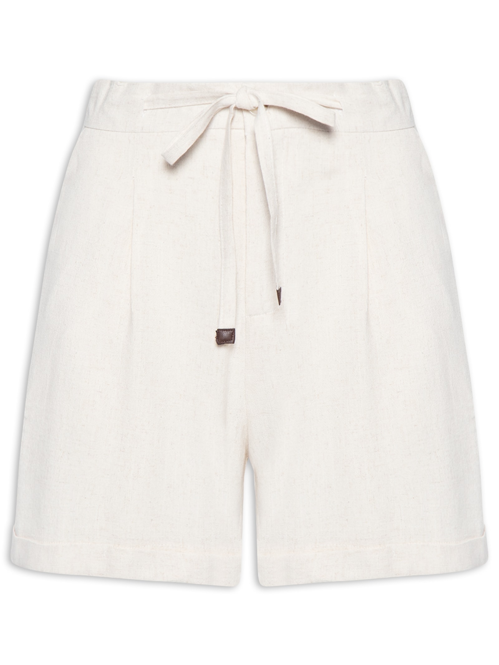 Short Feminino Amarração com Linho Bege Basiq