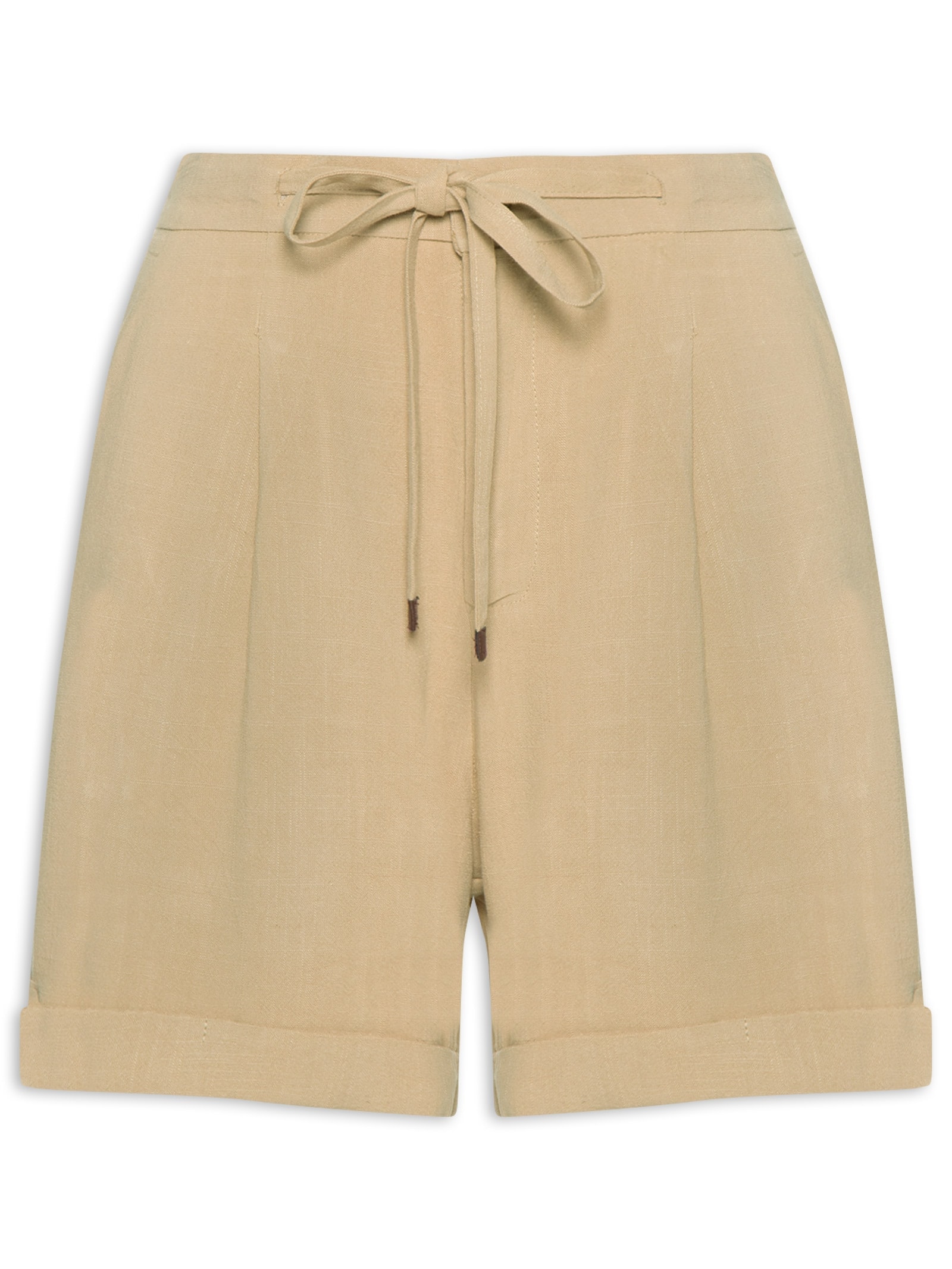Short Feminino Amarração com Linho Marrom Basiq