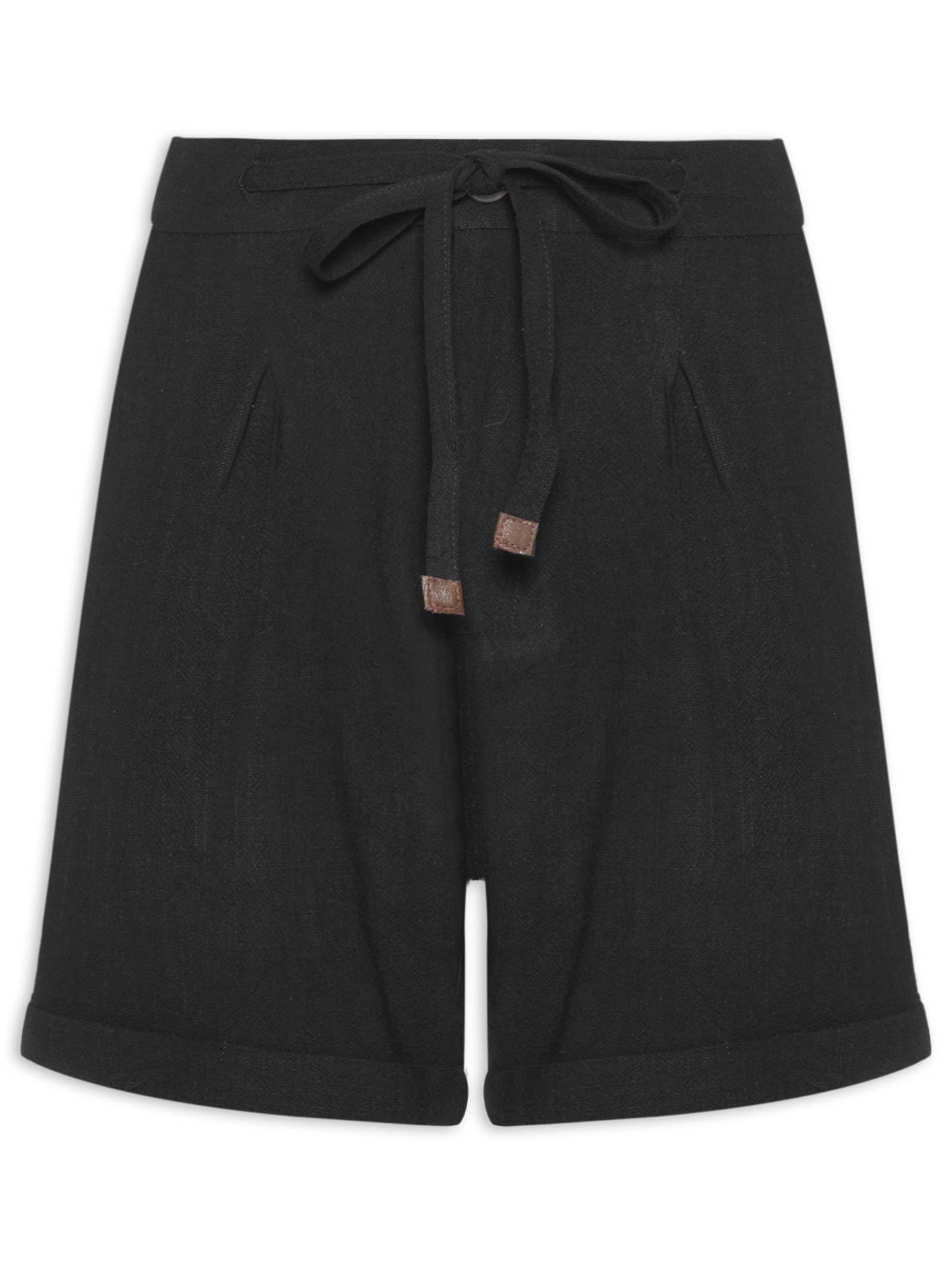 Short Feminino Amarração com Linho Preto Basiq