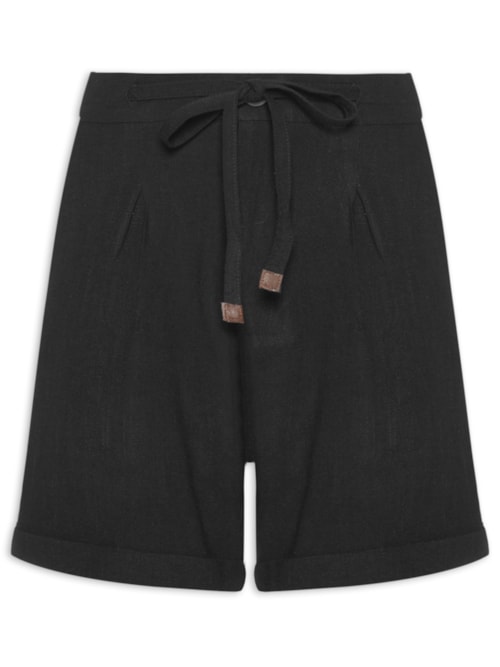 Short Feminino Amarração com Linho - Preto