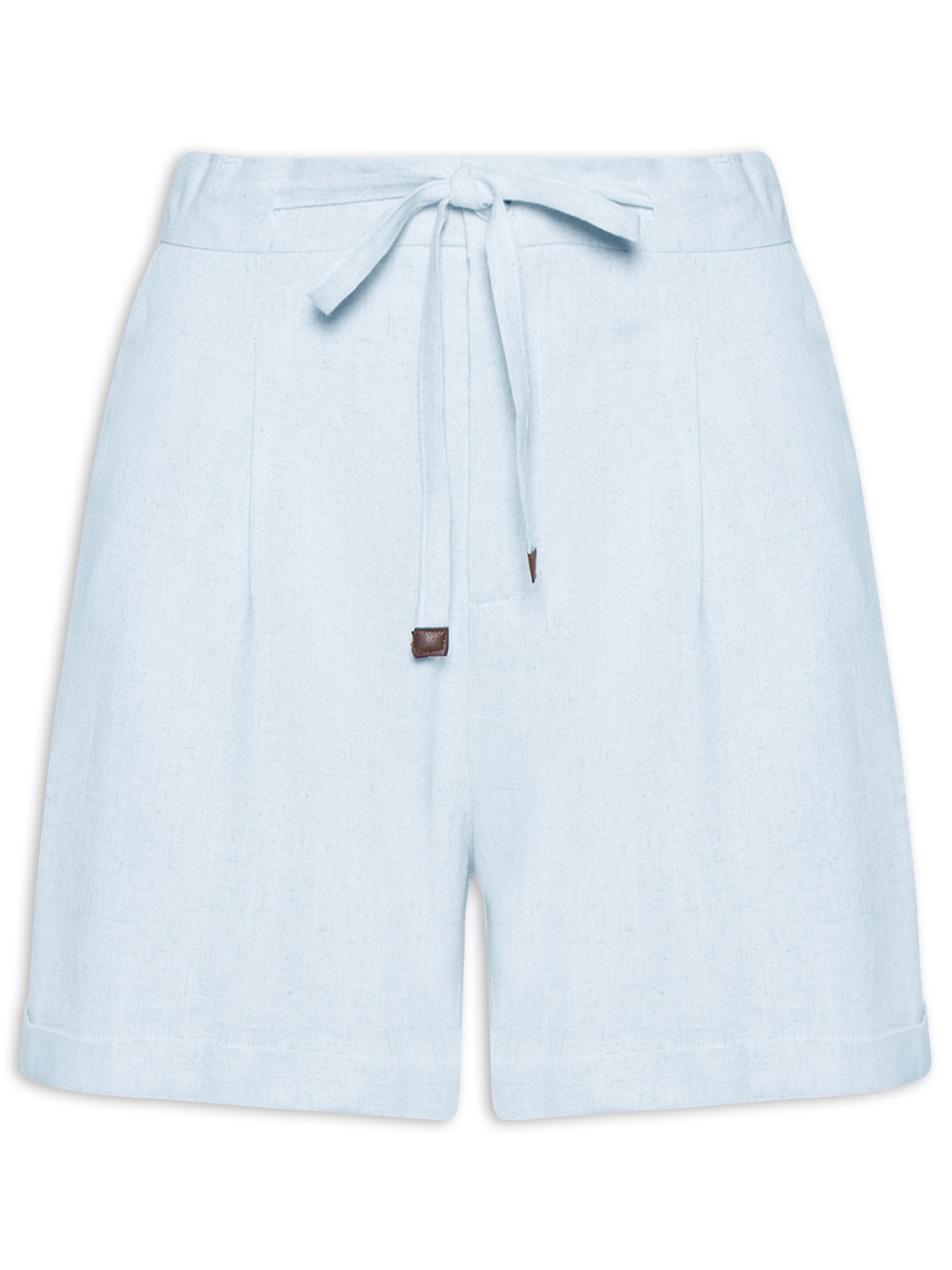 Short Feminino Amarração com Linho – Azul Basiq
