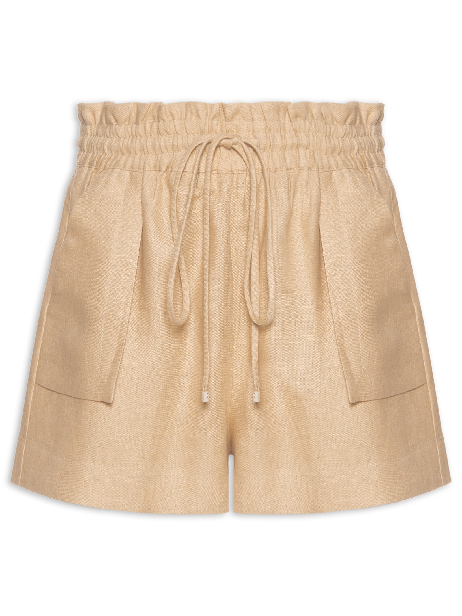 Short Feminino Amplo De Linho Natural Bege Animale