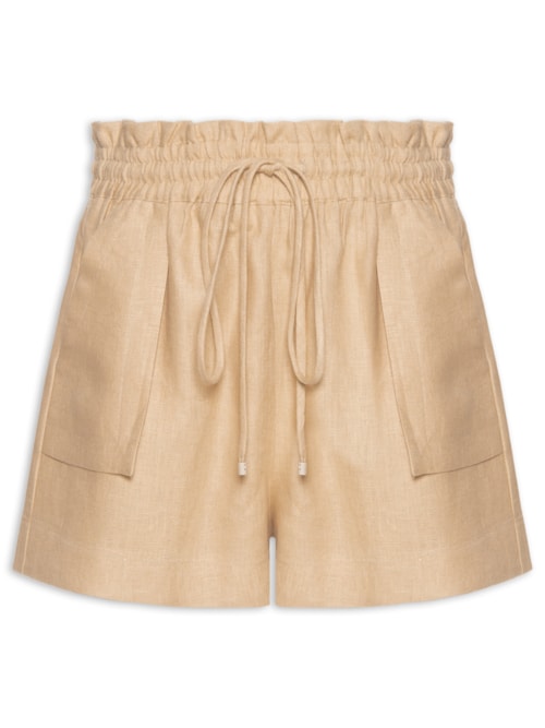 Short Feminino Amplo De Linho Natural - Bege