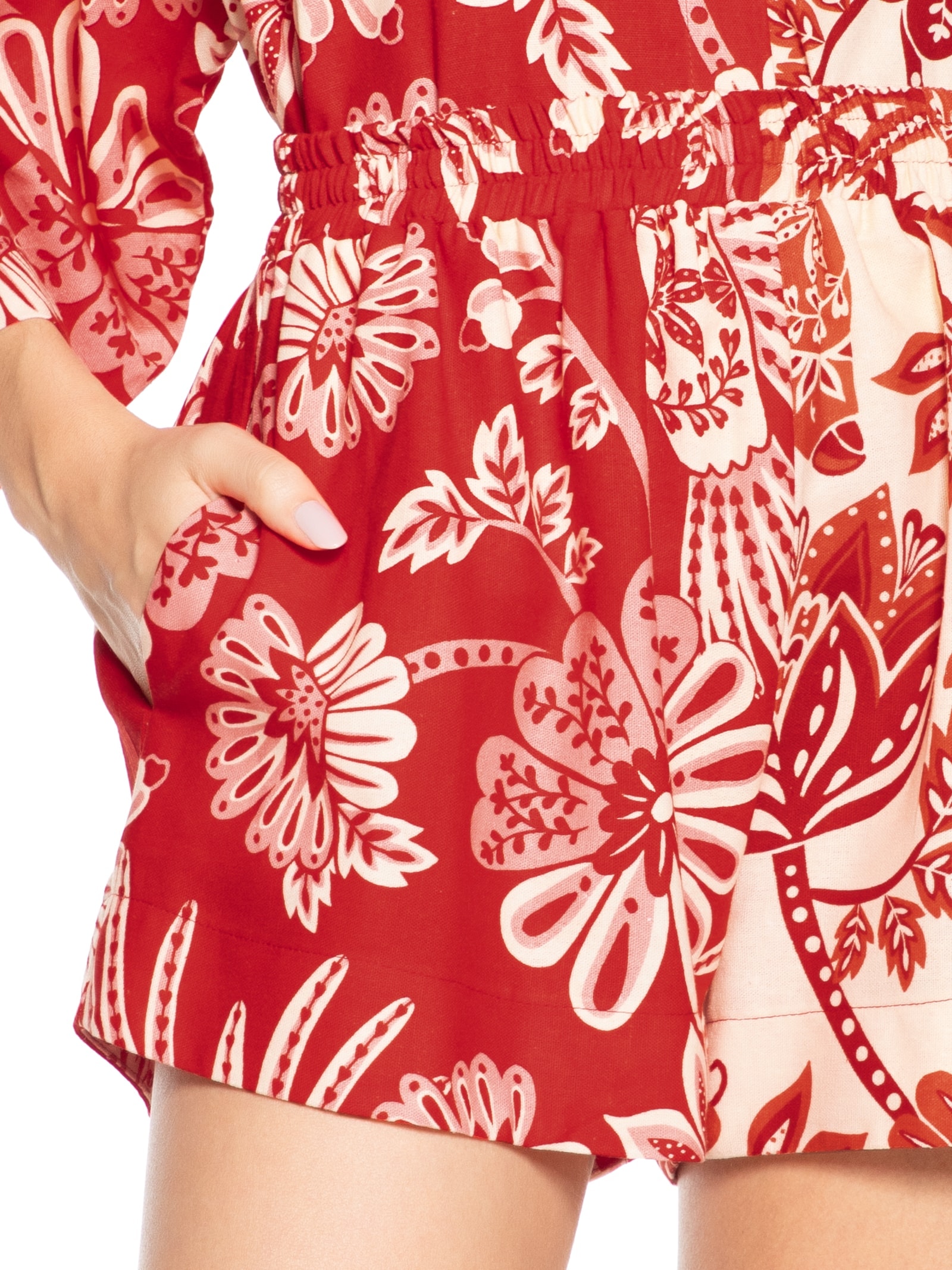 Short Feminino Arara Floral Vermelho  Farm