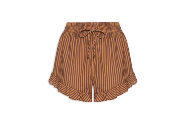 Short Feminino Babado Listrado - Laranja