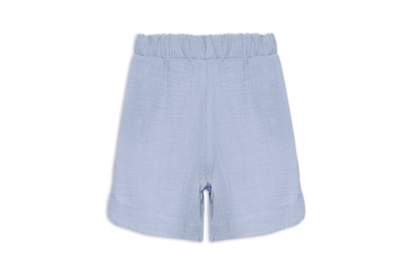 Short Feminino Barra Arredondada Com Bolsos - Azul