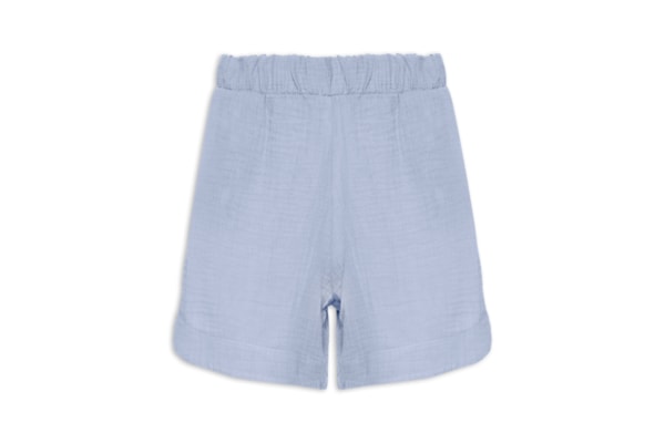 Short Feminino Barra Arredondada Com Bolsos - Azul