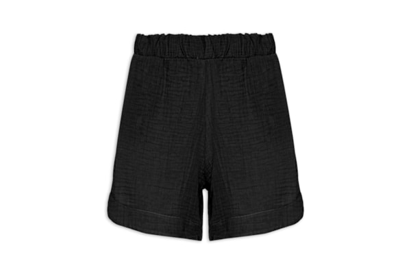 Short Feminino Barra Arredondada Com Bolsos - Preto