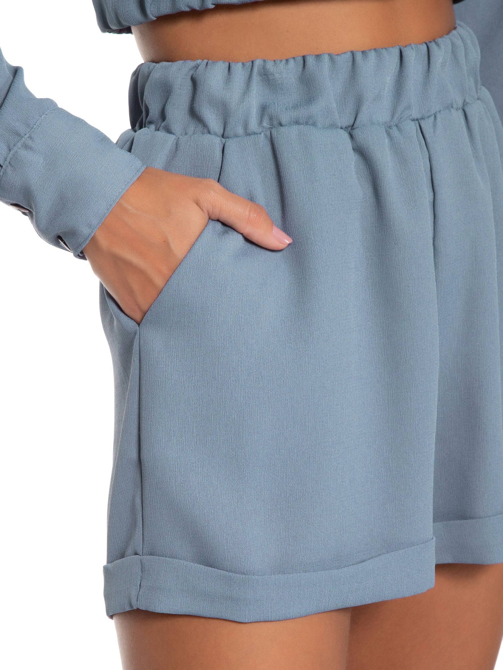 Short Feminino Barra Italiana Com Bolso Azul Basiq