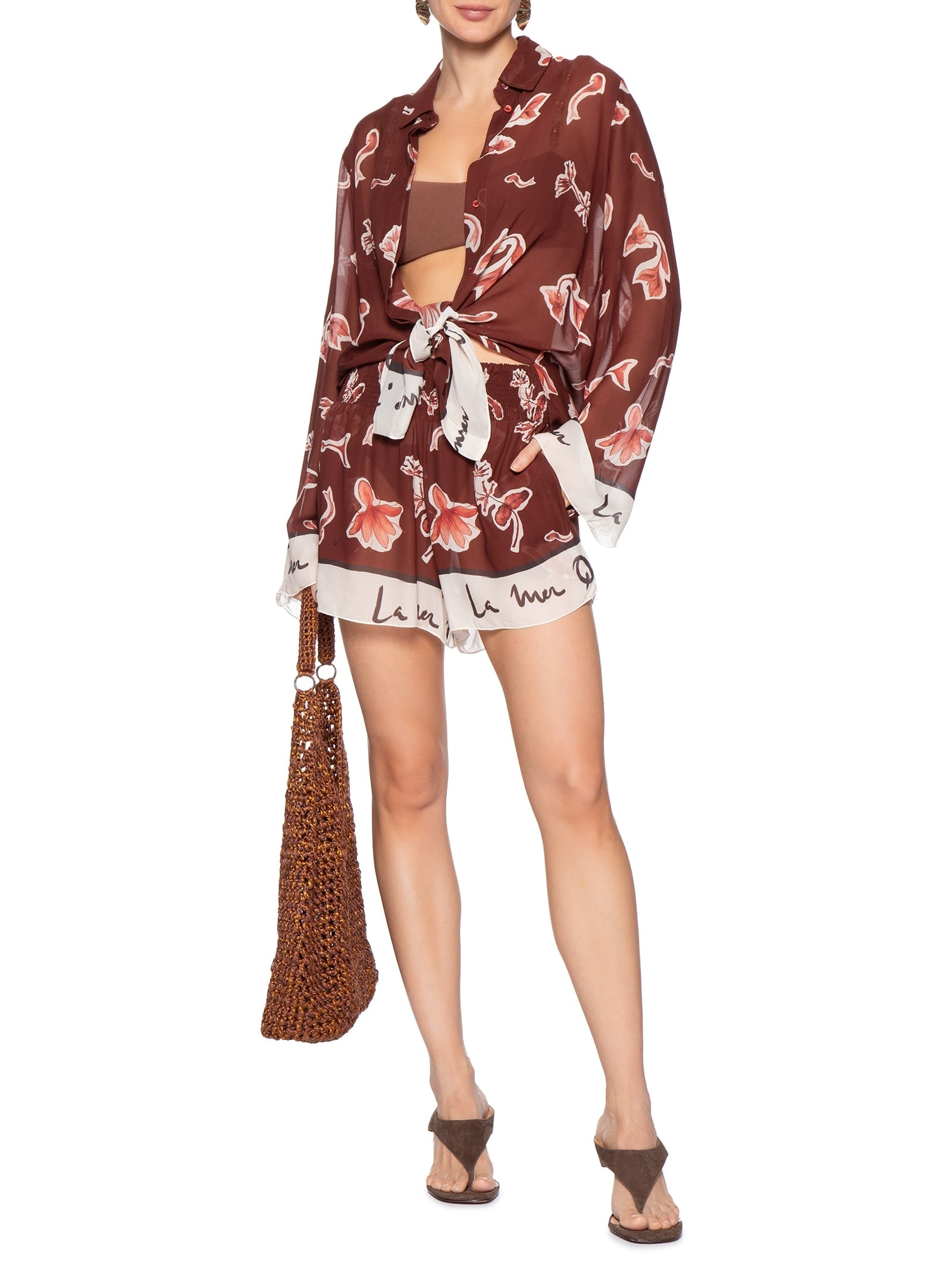 Short Feminino Barrado Fig Lamer Marrom Animale Resort