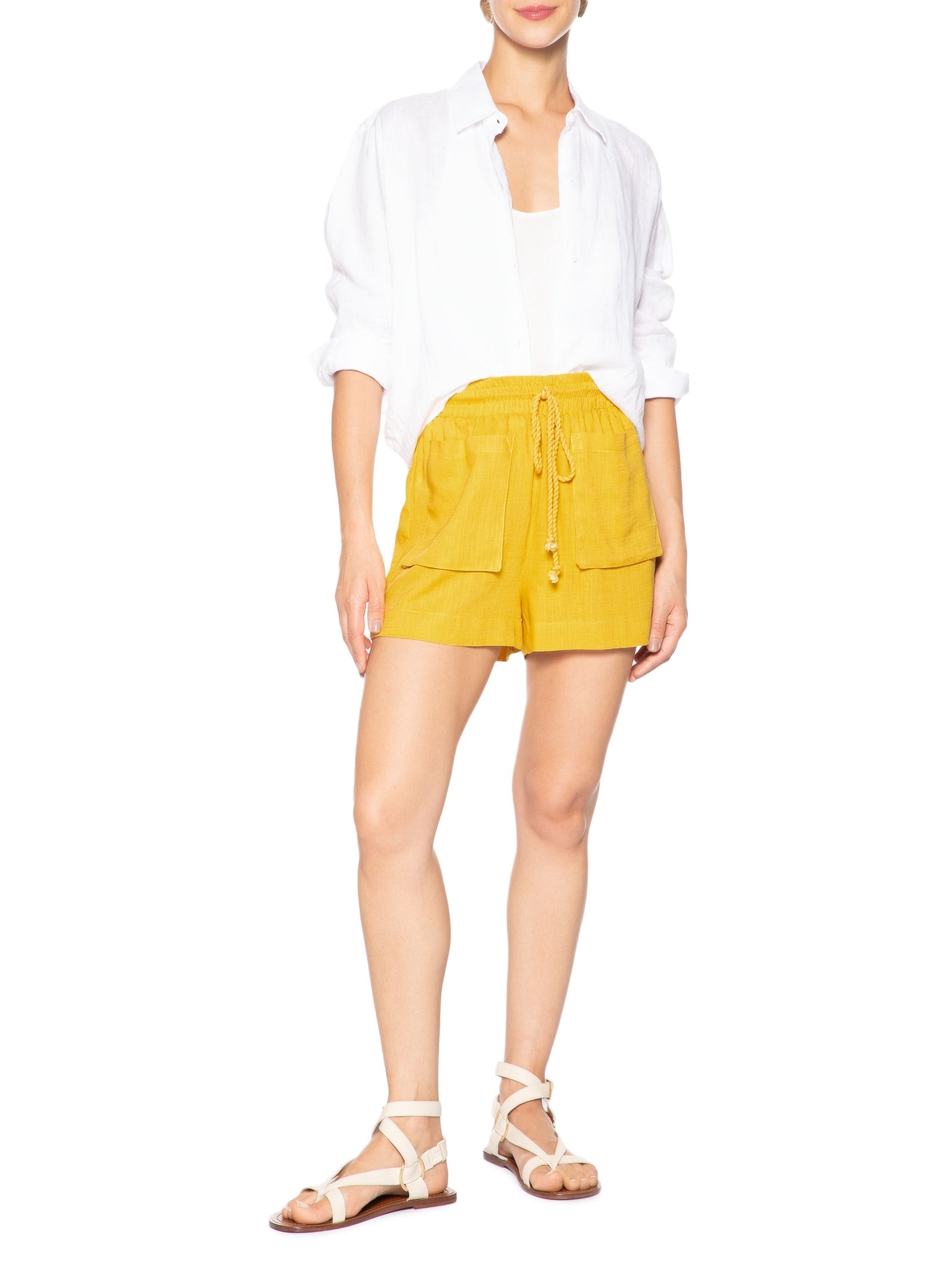Short Feminino Básico Com Bolso Amarelo Basiq