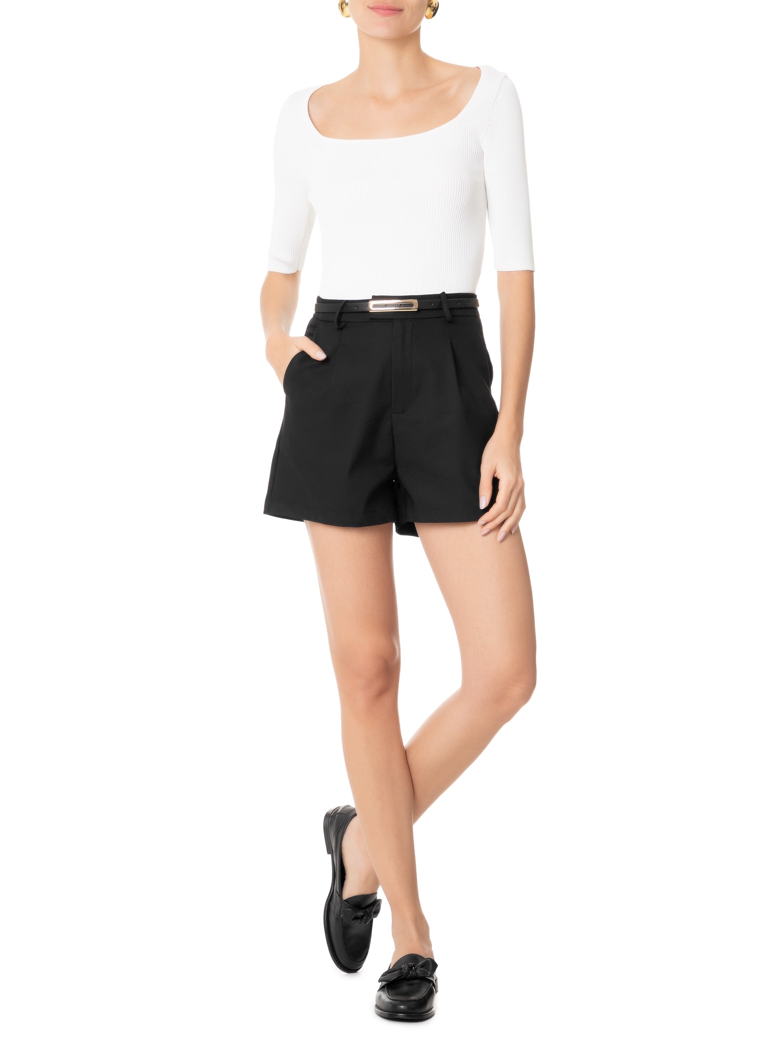 Short Feminino Básico Com Cinto Preto Basiq
