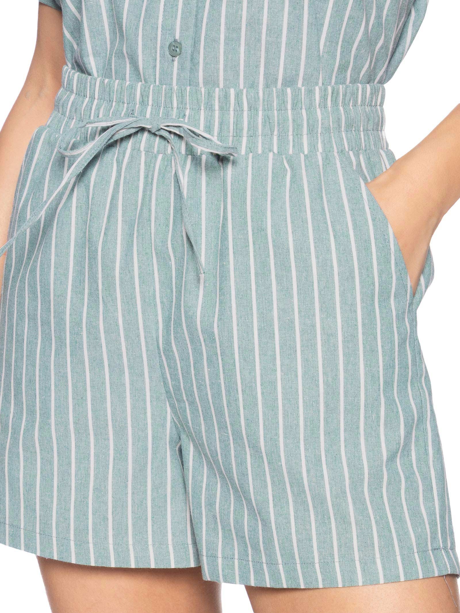 Short Feminino Básico Listrado Verde Basiq