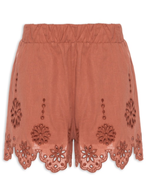 Short Feminino Bordado Nuts – Marrom