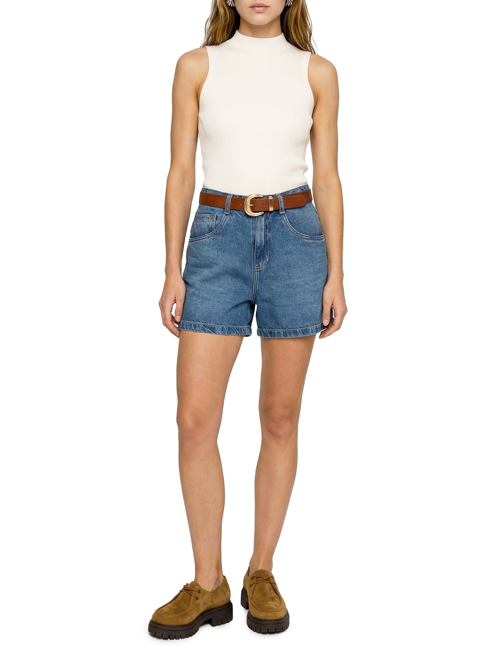 Short Feminino Boyfriend Cintura Média Jeans Azul Lez A Lez