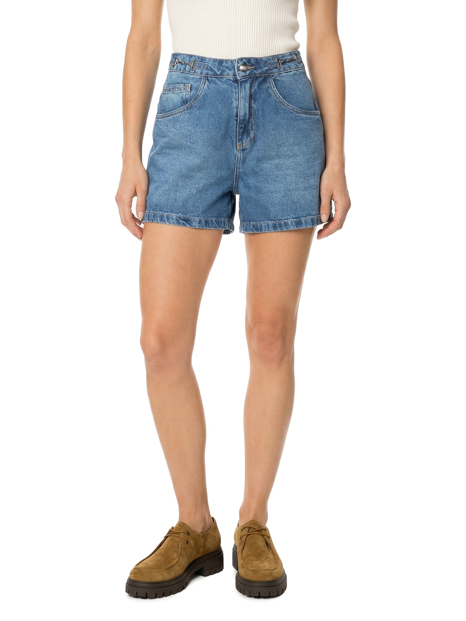 Short Feminino Boyfriend Cintura Média Jeans Azul Lez A Lez