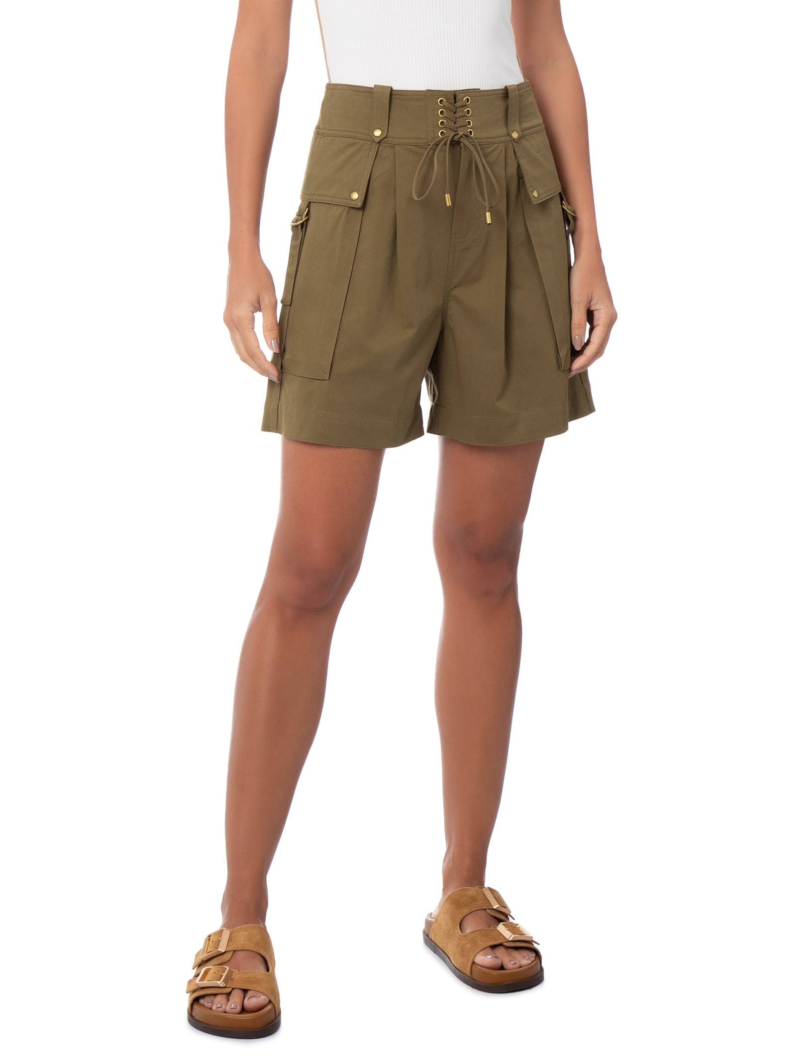Short Feminino Cargo Verde Animale Jeans
