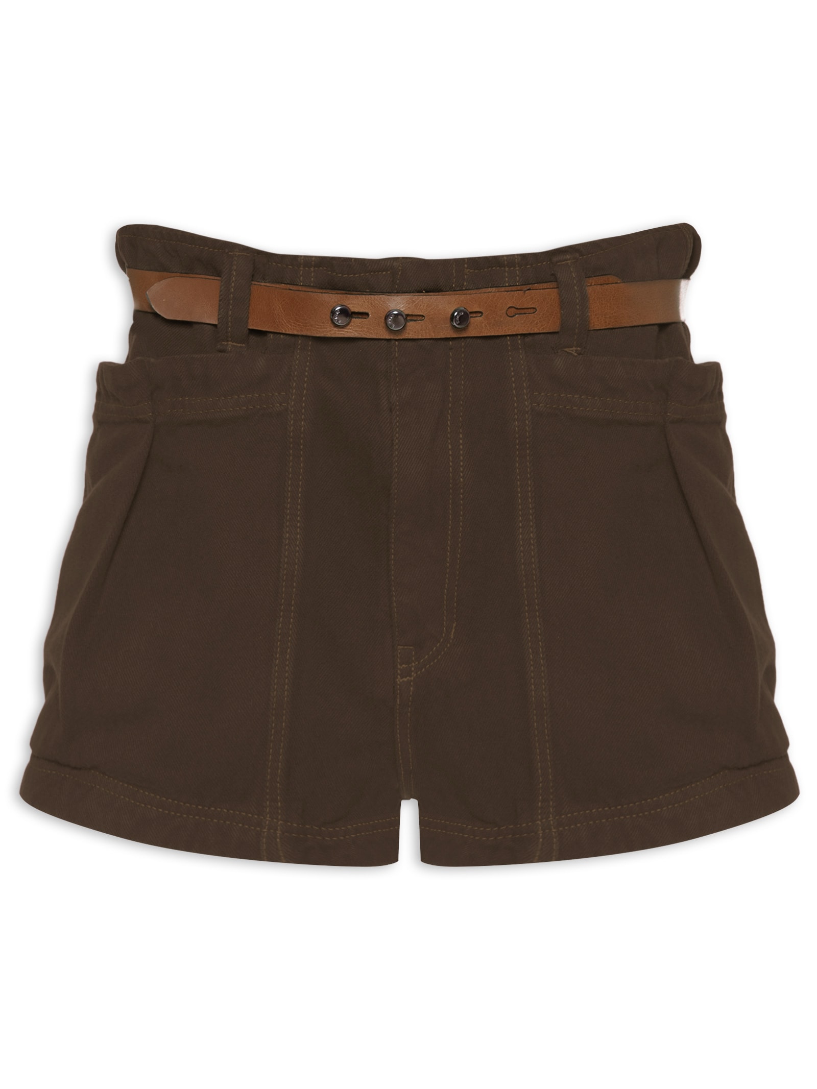 Short Feminino Cinto Couro Cintura média  Marrom Animale