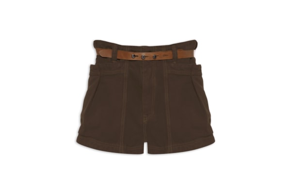Short Feminino Cinto Couro Cintura média  - Marrom