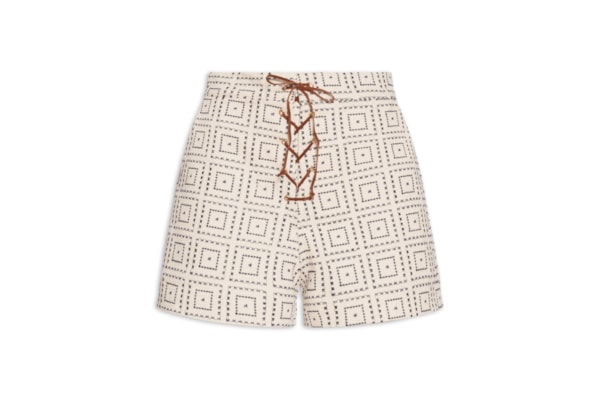 Short Feminino Cintura Alta Com Amarração - Off White