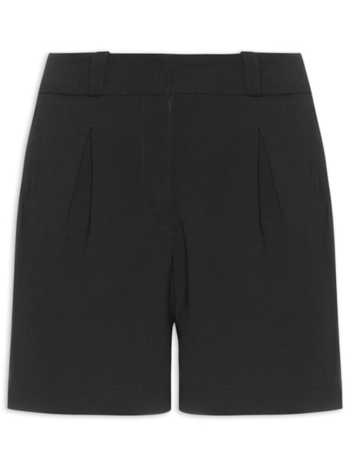 Short Feminino Cintura Alta Em Crepe Com Prega – Preto