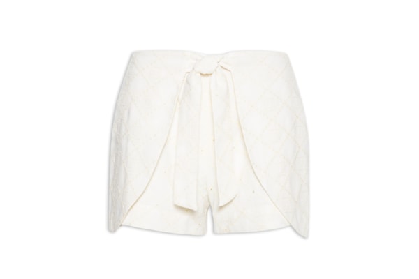 Short Feminino Cintura Alta Em Linho Misto Bordado - Off White
