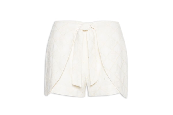 Short Feminino Cintura Alta Em Linho Misto Bordado - Off White