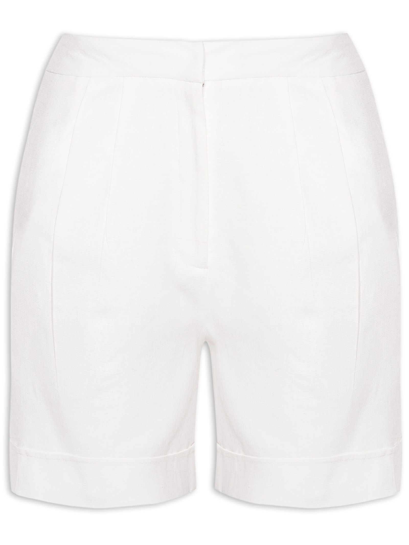 Short Feminino Cintura Alta Em Linho Misto Off White '2Essential